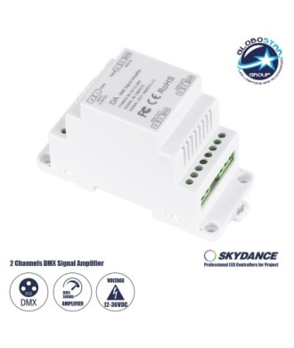 GloboStar® 73137 DA SKYDANCE DC DMX512 Signal Amplifier Din Rail Ράγας 2 Καναλιών DC 12-48V - IP20  Μ11.5 x Π5 x Υ6.5cm - 5 Χρόνια Εγγύηση